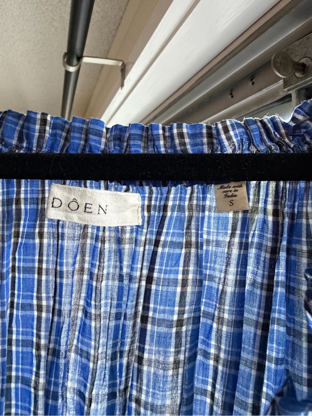 Doen Ischia Cotton Voile Smocked Midi Dress Cassis Check Blue Plaid - Picture 2 of 5